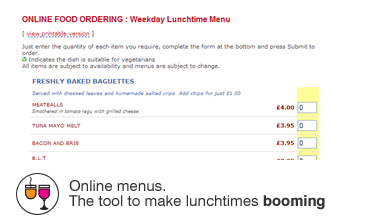 our pub website system includes online food ordering as standard
