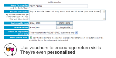 a pub website that creates vouchers automatically